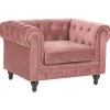 Store Beliani Vaaleanpunainen Samettiverhoiltu Nojatuoli Chesterfield