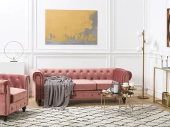 Sohvat<Beliani Vaaleanpunainen Samettiverhoiltu Sohvaryhma Chesterfield