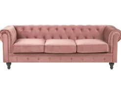 Sohvat<Beliani Vaaleanpunainen Samettiverhoiltu Sohvaryhma Chesterfield