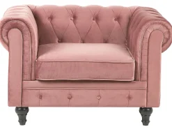 Sohvat<Beliani Vaaleanpunainen Samettiverhoiltu Sohvaryhma Chesterfield