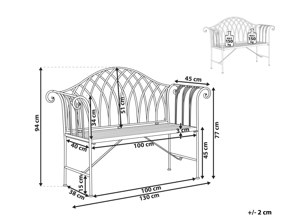 Ulkokalusteet<Beliani Vaaleanvihrea Rautainen Puutarhapenkki 130 Cm Milazzo