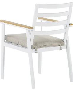 Cheap Beliani Valkoinen 4 Kpl Puutarhatuolisetti Beigeilla Tyynyilla Cavoli