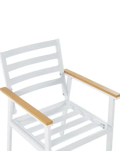 Cheap Beliani Valkoinen 4 Kpl Puutarhatuolisetti Beigeilla Tyynyilla Cavoli