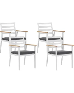 Ulkokalusteet<Beliani Valkoinen 4 Kpl Puutarhatuolisetti Tummanharmailla Tyynyilla Cavoli