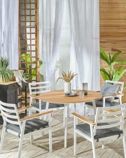 Ulkokalusteet<Beliani Valkoinen 4 Kpl Puutarhatuolisetti Tummanharmailla Tyynyilla Cavoli