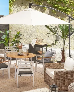 Ulkokalusteet<Beliani Valkoinen 4 Kpl Puutarhatuolisetti Tummanharmailla Tyynyilla Cavoli