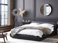 Sängyt<Beliani Vesisanky Keinonahka Musta 180 X 200 Cm Avignon