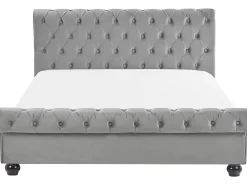 Sängyt<Beliani Vesisanky Sametti Vaaleanharmaa 180 X 200 Cm Avallon