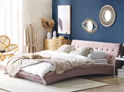 Sängyt<Beliani Vesisanky Sametti Vaaleanpunainen 160 X 200 Cm Lille