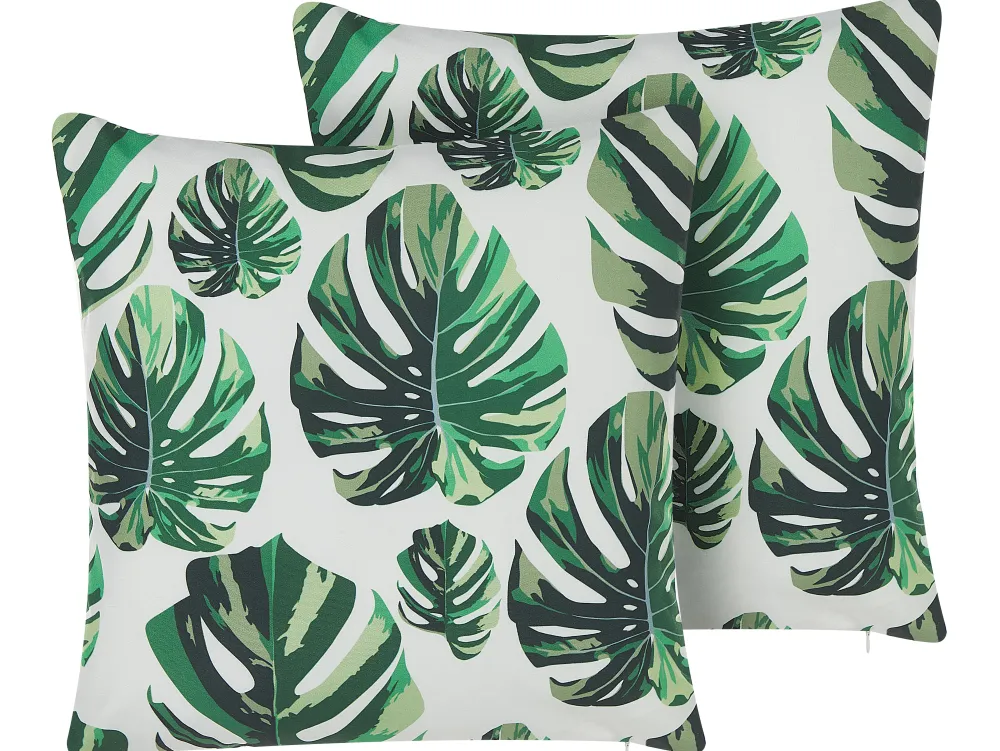 Sale Beliani Vihrea Ulkotyynysetti Peikonlehtikuviolla 45 X 45 Cm 2 Kpl Pouliana