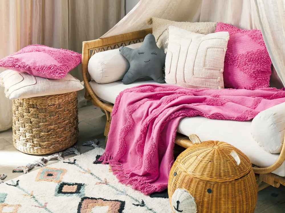 Best Sale Beliani Viltti Puuvilla Vaaleanpunainen 125 X 150 Cm Khari