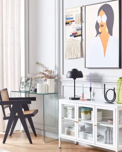 Säilytys<Beliani Vitriinikaappi Teras 3 Ovea 2 Hyllya Valkoinen Newport