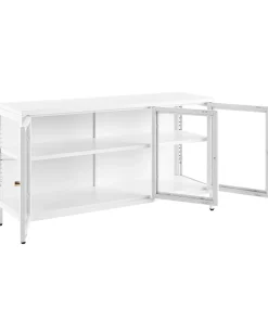 Säilytys<Beliani Vitriinikaappi Teras 3 Ovea 2 Hyllya Valkoinen Newport