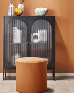 Säilytys<Beliani Vitriinikaappi Teras 2 Ovea 2 Hyllya Musta Sarre