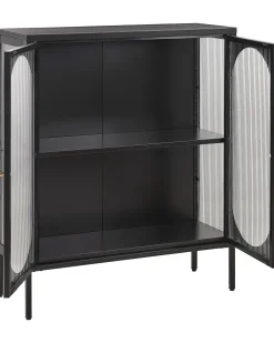 Säilytys<Beliani Vitriinikaappi Teras 2 Ovea 2 Hyllya Musta Sarre